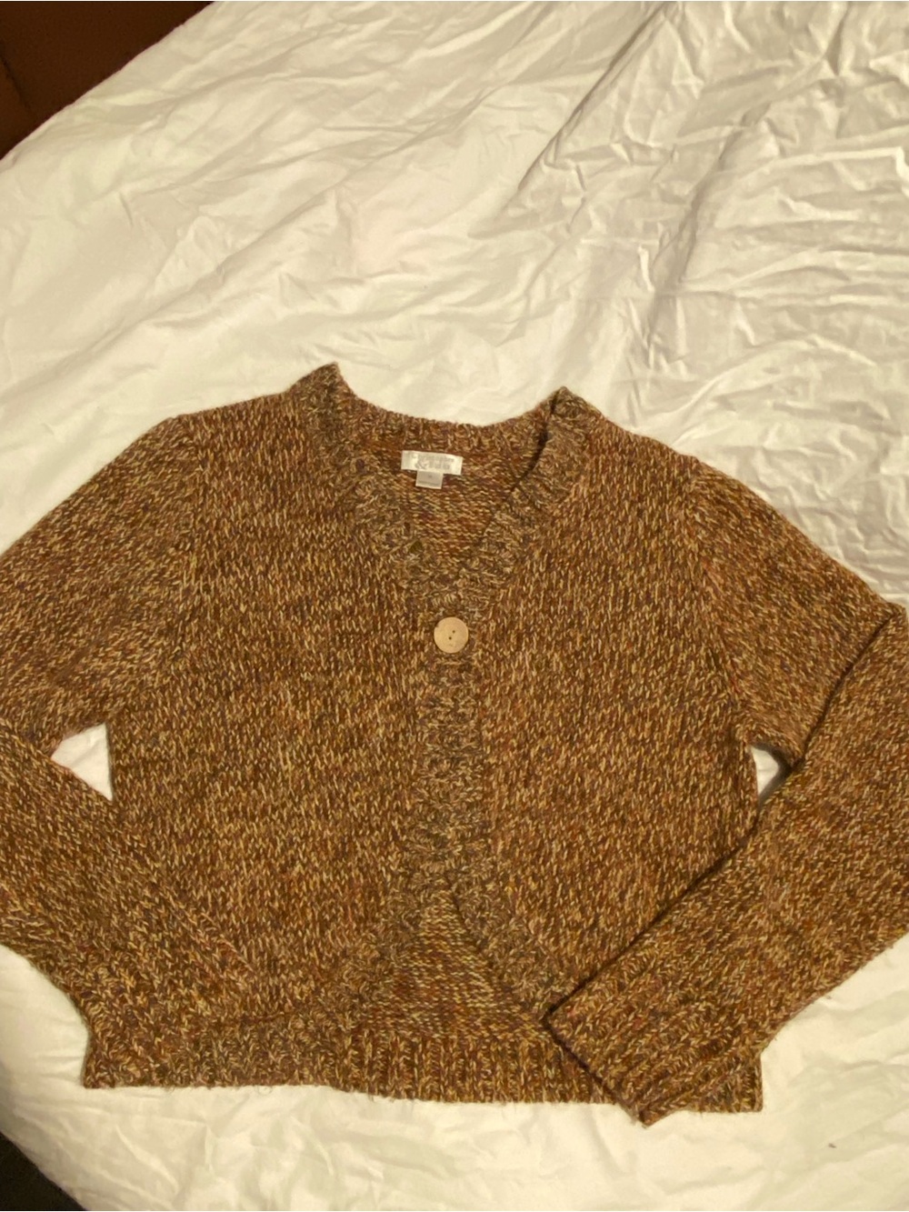 Christopher & Banks Marled Brown Button-Front V-Neck Cardigan